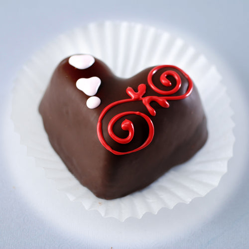 fudge brownie heart decorated in gift box