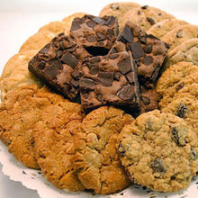 Load image into Gallery viewer, assorment of fresh baked gourmet cookies and fudge chocolate chip chunk brownies

