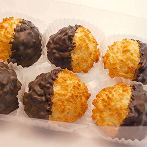 six coconut macaroon fresh baked dipped in chocolate