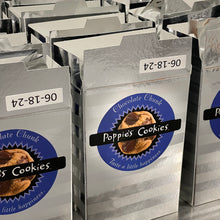 Load image into Gallery viewer, crispy chocolate chunk cookies in decorative silver boxer
