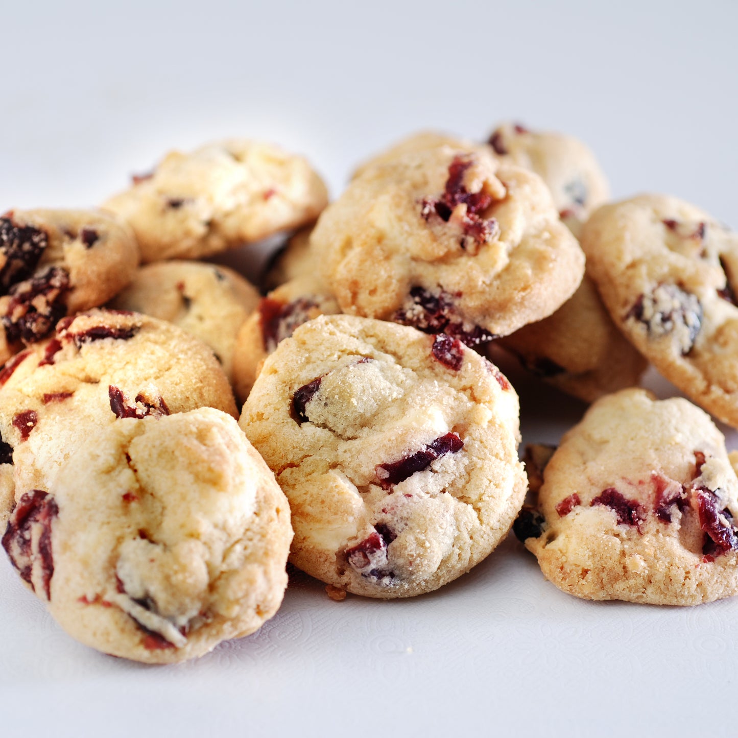 cranberry white chocolate crispy bite size mini cookies