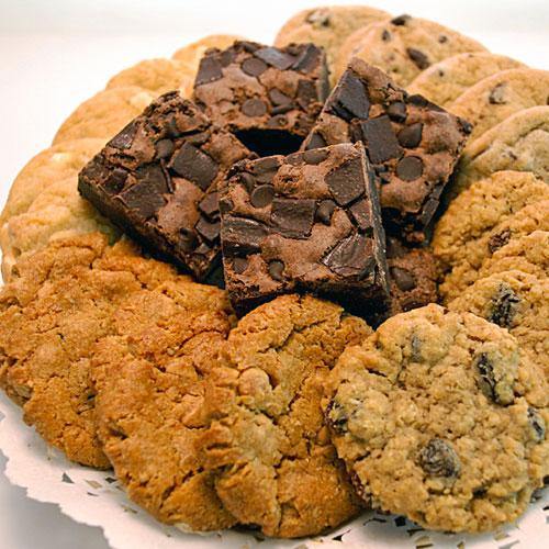 assorment of fresh baked gourmet cookies and fudge chocolate chip chunk brownies