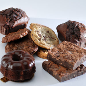chocolate dessert assortment cake, brownies, chocolate cookies
