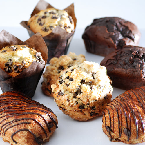 chocolate breakfast pastries croissants, muffins and scones