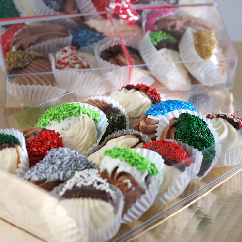 butter cookies vanilla and chocolate filled and decorated for seasonal holidays