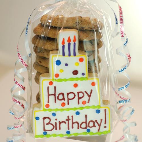 happy birthday cake cookie with chocolate chip cookies