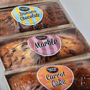 3 loaf assortment banana chocolate, marble and carrot