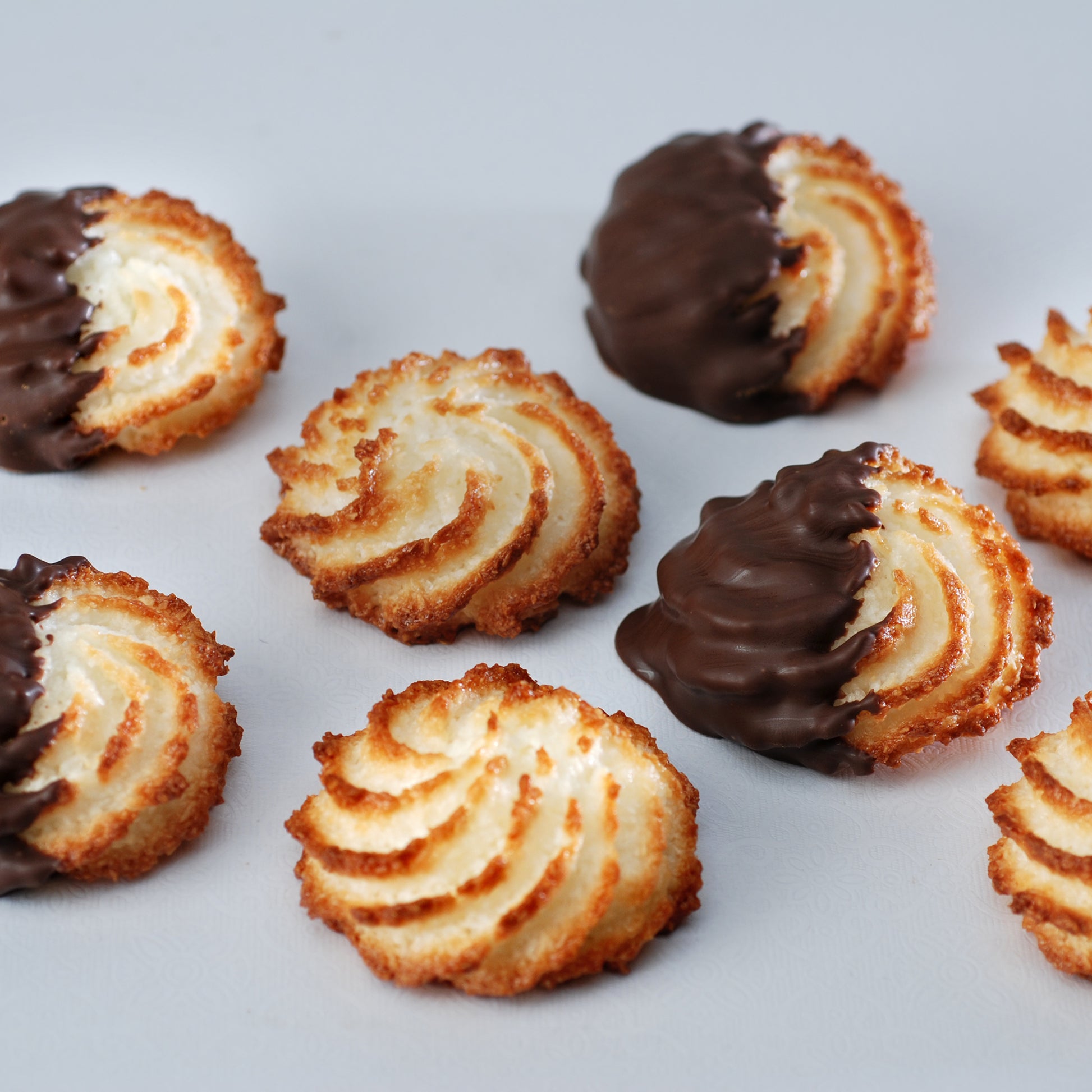 Coconut macaroons dipped in chocolate
