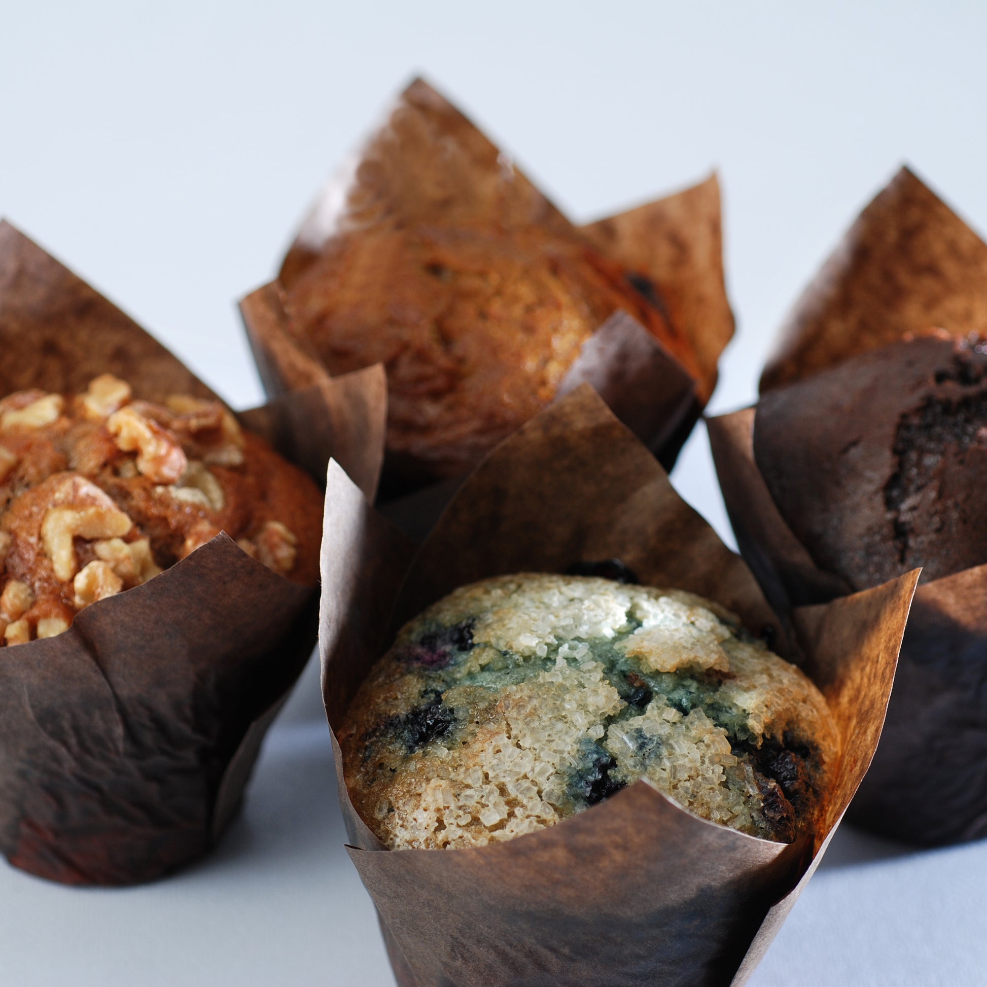 vegan gourmet muffins blueberry, carrot, banana and chocolate